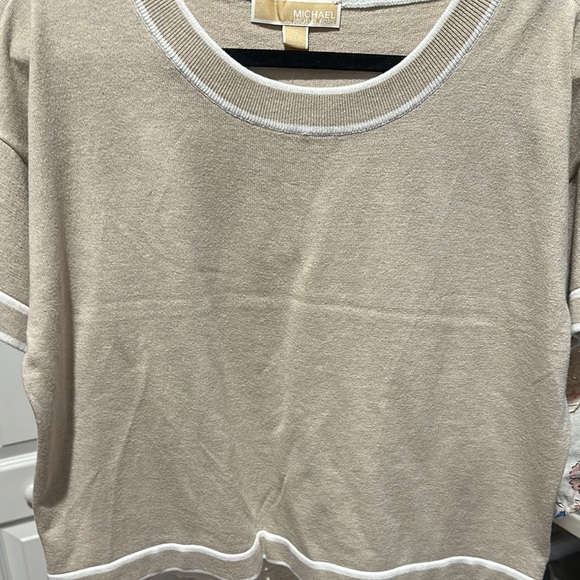 Michael Kors Tan Crop Tie Front Short Sleeve T-Shirt - Picture 1 of 4